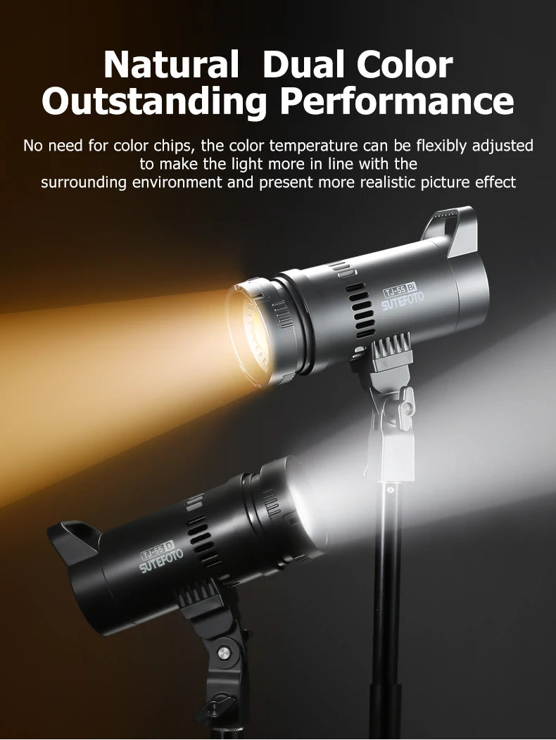 Sutefoto TJ55 Bi-Color LED Video Light - 55W COB Photographic Light, 3200K-5600K, Portable Fill Light for Video & Live Streaming