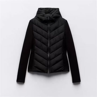 Taop&Za Women's Autumn Cotton Jacket – Fashionable Casual Long Sleeve Stand Collar Hooded Patchwork Coat