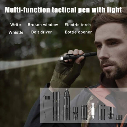 Multifunctional Tactical Ballpoint Pen — 100LM Flashlight, Self-Defense Tool, Window Breaker & EDC Outdoor Survival Pen