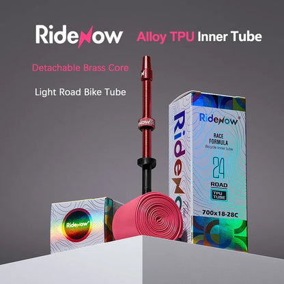 Ridenow Upgraded Metal Nozzle 700c TPU Inner Tube – 700x18-32c Road Bike Tube with Removable Valve Cores