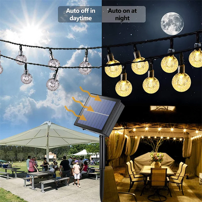 LED Solar String Lights – 60 Waterproof Crystal Globe Lights with 8 Modes for Outdoor Patio, Party & Tree Decor