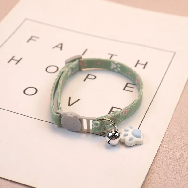 Pet Collar with Bell – Adjustable Cartoon Footprint Necklace for Dogs, Puppies & Kittens, Colorful Safety Bell Accessory