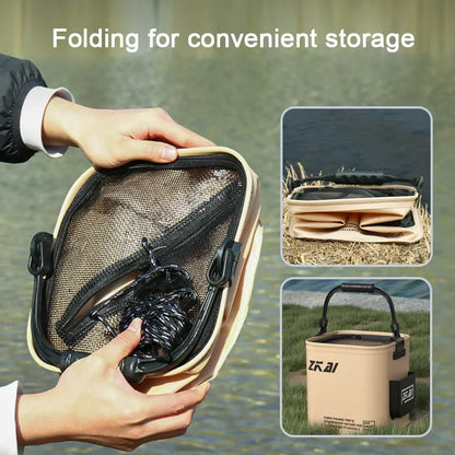 8L/13L Folding Fishing Bucket – Multifunction Waterproof Outdoor Camping Bucket with Ergonomic Handle