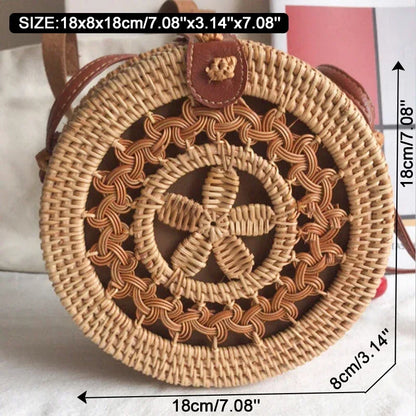 Handmade Straw Bag – Women’s Summer Rattan Beach Handbag, Boho Woven Circle Tote