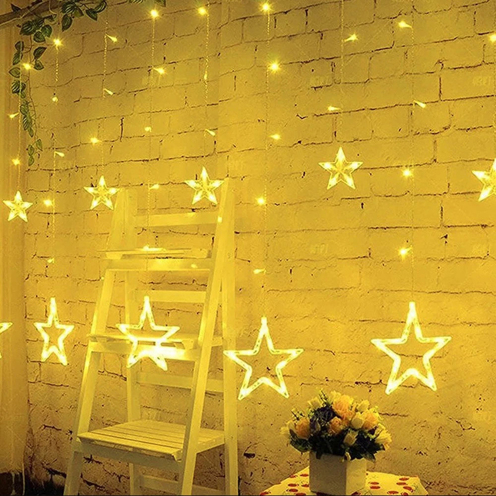 3.5M Star Curtain LED String Lights – 138 LEDs Fairy Lights for Christmas, Home, Bedroom, Window, Outdoor Party, and Holiday Decoration