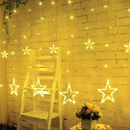 3.5M Star Curtain LED String Lights – 138 LEDs Fairy Lights for Christmas, Home, Bedroom, Window, Outdoor Party, and Holiday Decoration