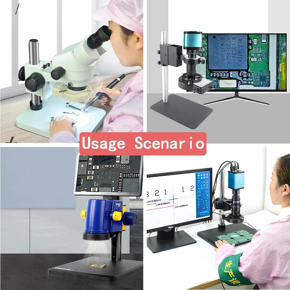 1-150X Zoom Lens Digital Microscope – 4K 48MP HD Industrial Camera with HDMI & Type C for Electronics Soldering