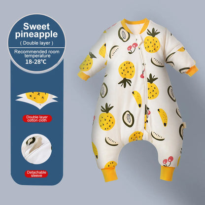 Baby Cartoon Split-Legged Sleepsack with Detachable Sleeves - Thickened Sleeping Bag for Boys and Girls, Autumn and Winter