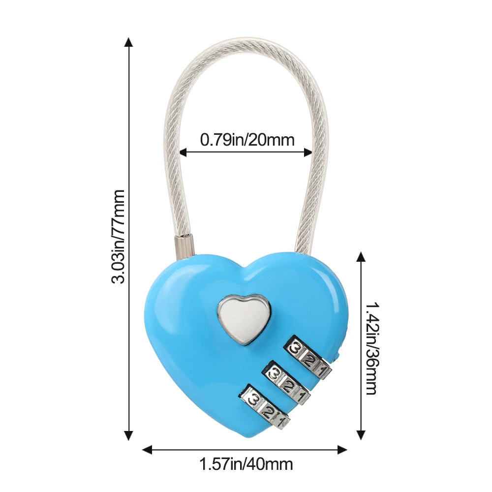 Heart-Shaped 3-Digit Password Lock – Travel Luggage & Suitcase Padlock for Security & Drawer Protection