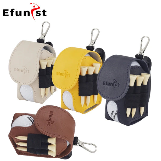 Efunist Golf Small Waist Bag with Magnetic Closure – PU Golf Ball Storage, Includes 3pcs 54mm Tees & Portable Clip Holder for Double Balls