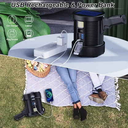 Rechargeable 900,000 Lumens LED Spotlight – Super Bright Handheld Outdoor Flashlight & Solar Searchlight