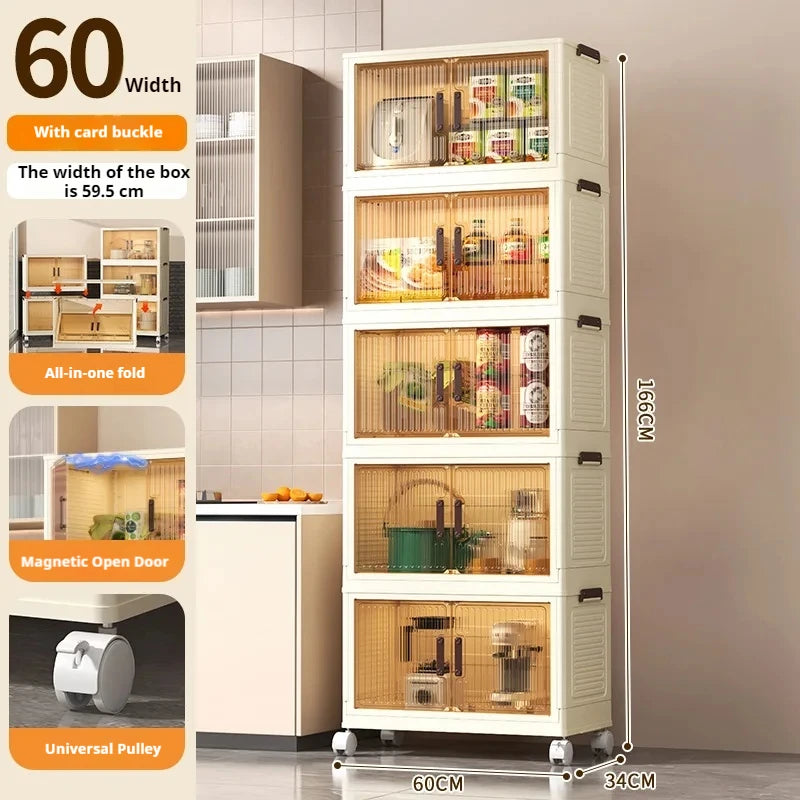 2025 Folding Living Room Cabinet – Multifunction Rolling Closet Organizer with Large Capacity Storage