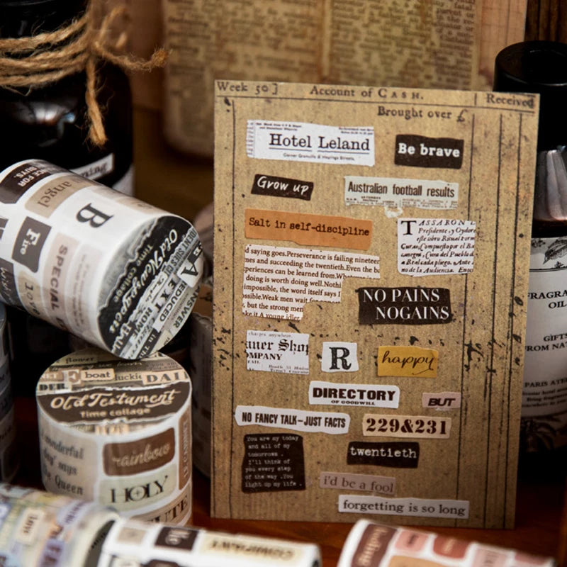 Mr. Paper 6 Style Retro English Theme Washi Tape – 1 Roll for DIY Crafts, Phone Case, Glass Bottle, Photo Frame Decoration