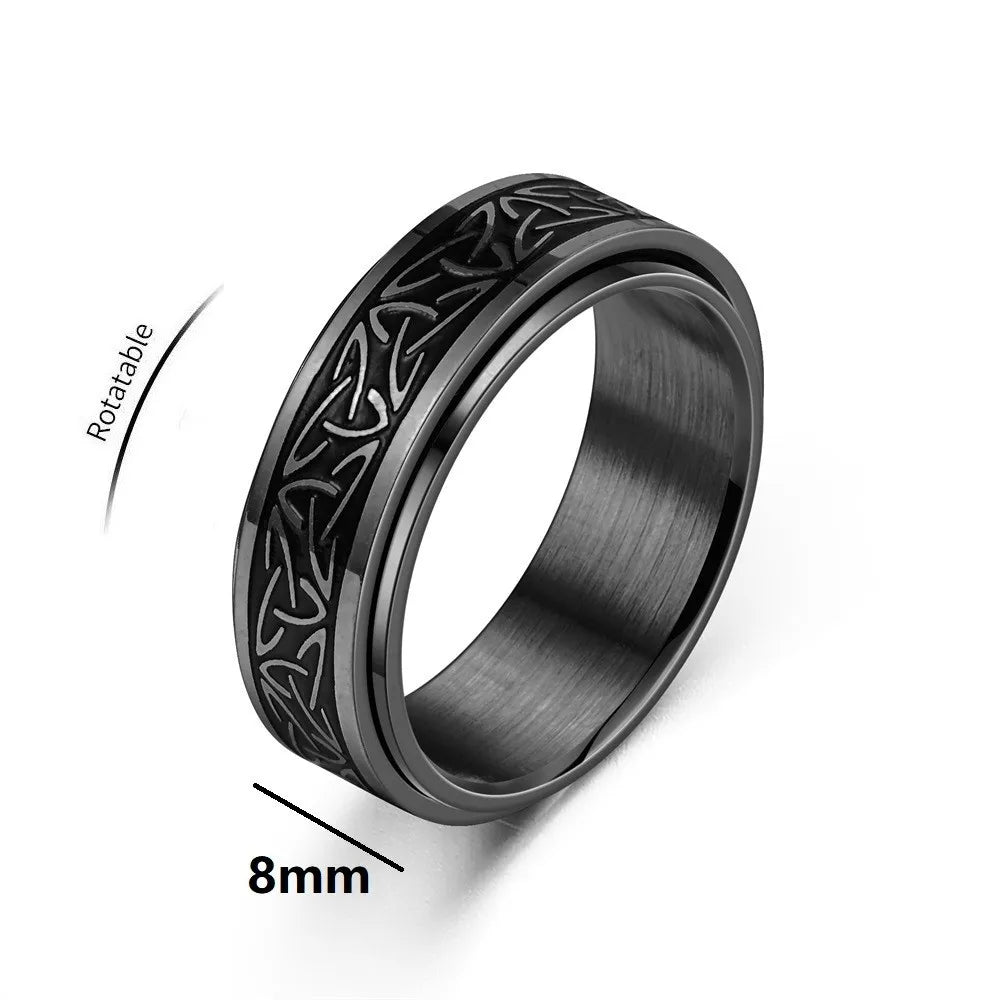 Punk Viking Script Stainless Steel Fidget Ring – Rotating Spinner for Men, Stress & Anxiety Relief Rock Band Jewelry