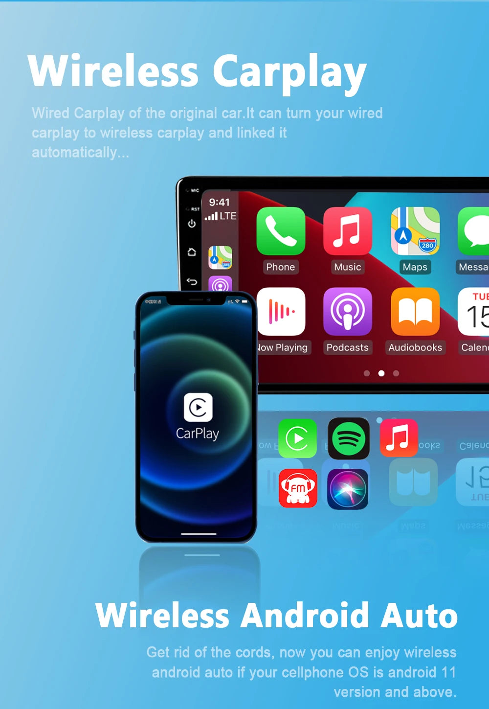 PLAYAIBOX Wireless CarPlay Adapter – 2-in-1 Dongle for Wireless CarPlay & Android Auto for iPhone & Android (Benz, Audi, Kia, Chery, Jeep)