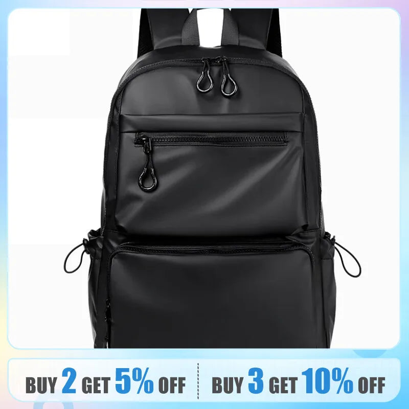 14 Inch Large Capacity Men's Backpack | Solid Color PU Travel Leisure Bag | Fashionable Computer Backpack for Students