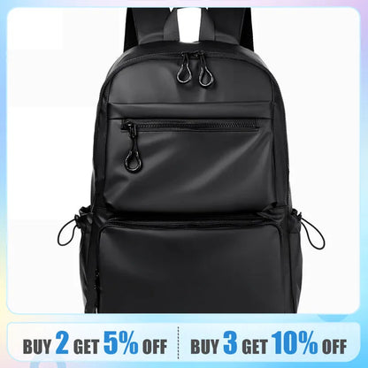 14 Inch Large Capacity Men's Backpack | Solid Color PU Travel Leisure Bag | Fashionable Computer Backpack for Students