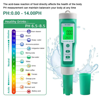 Yieryi TDS, EC, PH, Salinity & ORP Meter - H2, S.G, TEMP Water Quality Monitor for Pools & Aquariums