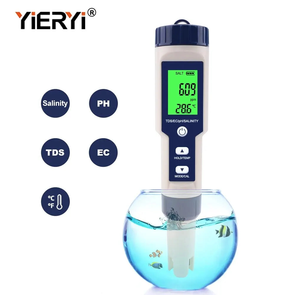 Yieryi TDS, EC, PH, Salinity & ORP Meter - H2, S.G, TEMP Water Quality Monitor for Pools & Aquariums