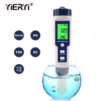 Yieryi TDS, EC, PH, Salinity & ORP Meter - H2, S.G, TEMP Water Quality Monitor for Pools & Aquariums