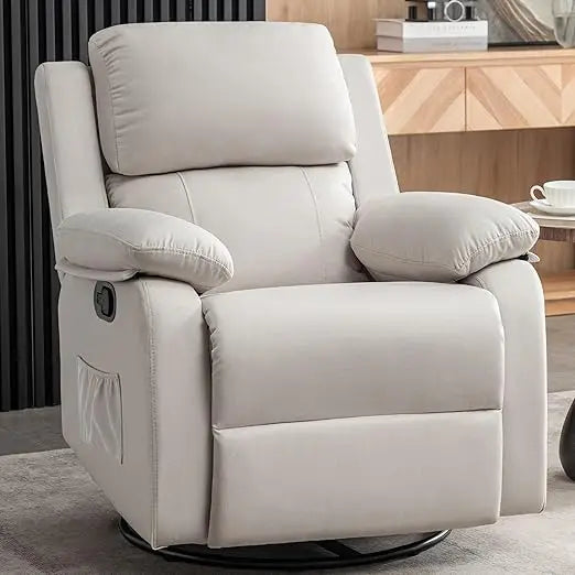 360° Swivel Recliner Rocker Chair – Upholstered Fabric Glider for Adults & Nursery Use