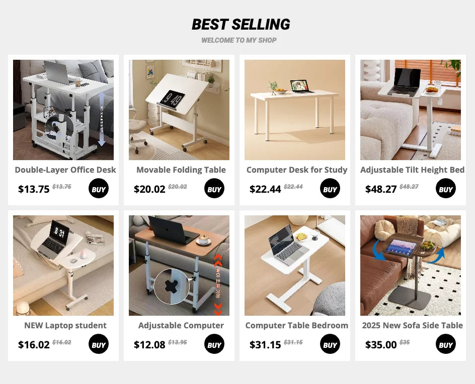Double-Layer Movable Desk – Bedside Laptop Table with Storage Shelf, White Lift Office & Bedroom Desk