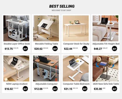 Double-Layer Movable Desk – Bedside Laptop Table with Storage Shelf, White Lift Office & Bedroom Desk