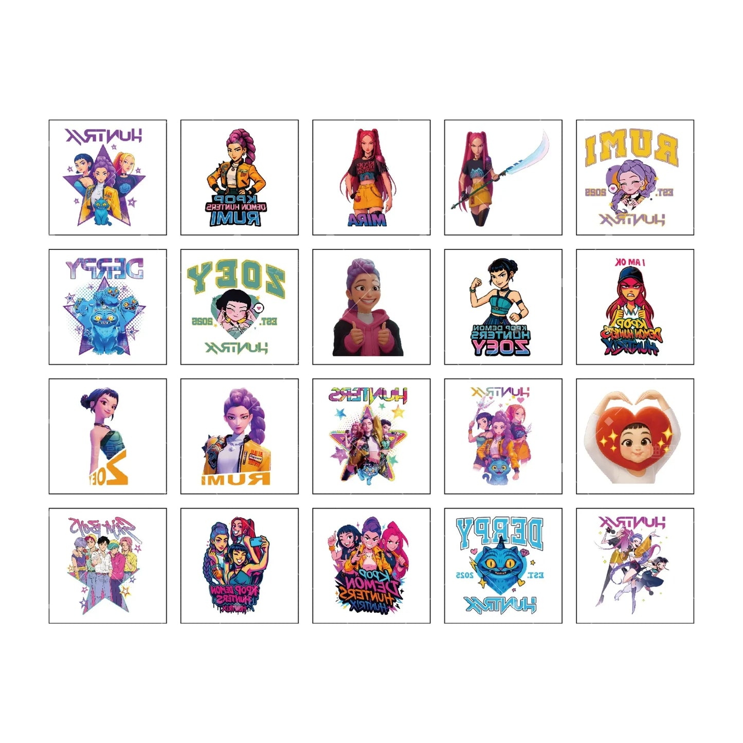 20PCS K-Pop Demon Hunters Temporary Tattoo Stickers – Cute Waterproof Cartoon Party & Christmas Gift