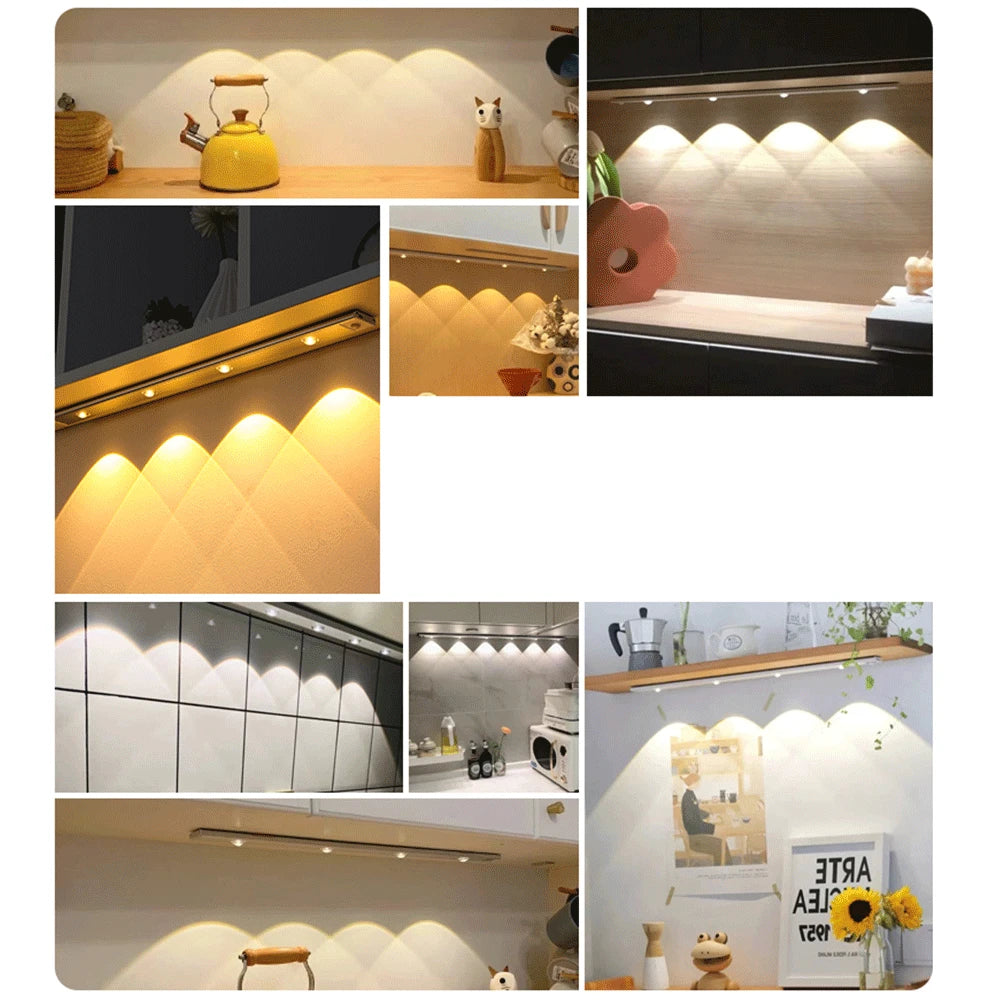PZSUNLY USB Rechargeable Motion Sensor LED Cabinet Light - Kitchen Wardrobe Lighting in Various Sizes: 20cm/30cm/40cm/60cm/80cm
