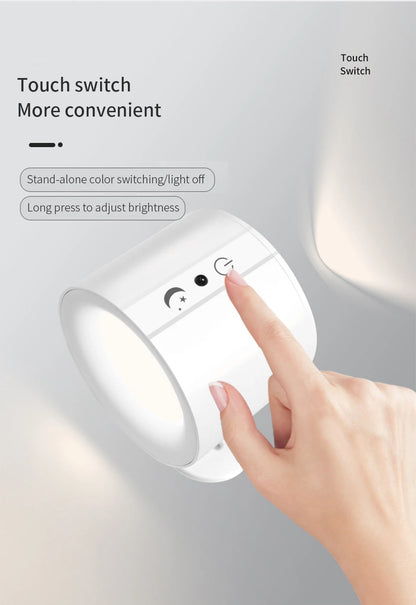 LED Wall Sconces Light – Touch Control Double Head Wall Lamp, 360° Rotatable, 3 Colors, Wireless Night Lights for Bedroom