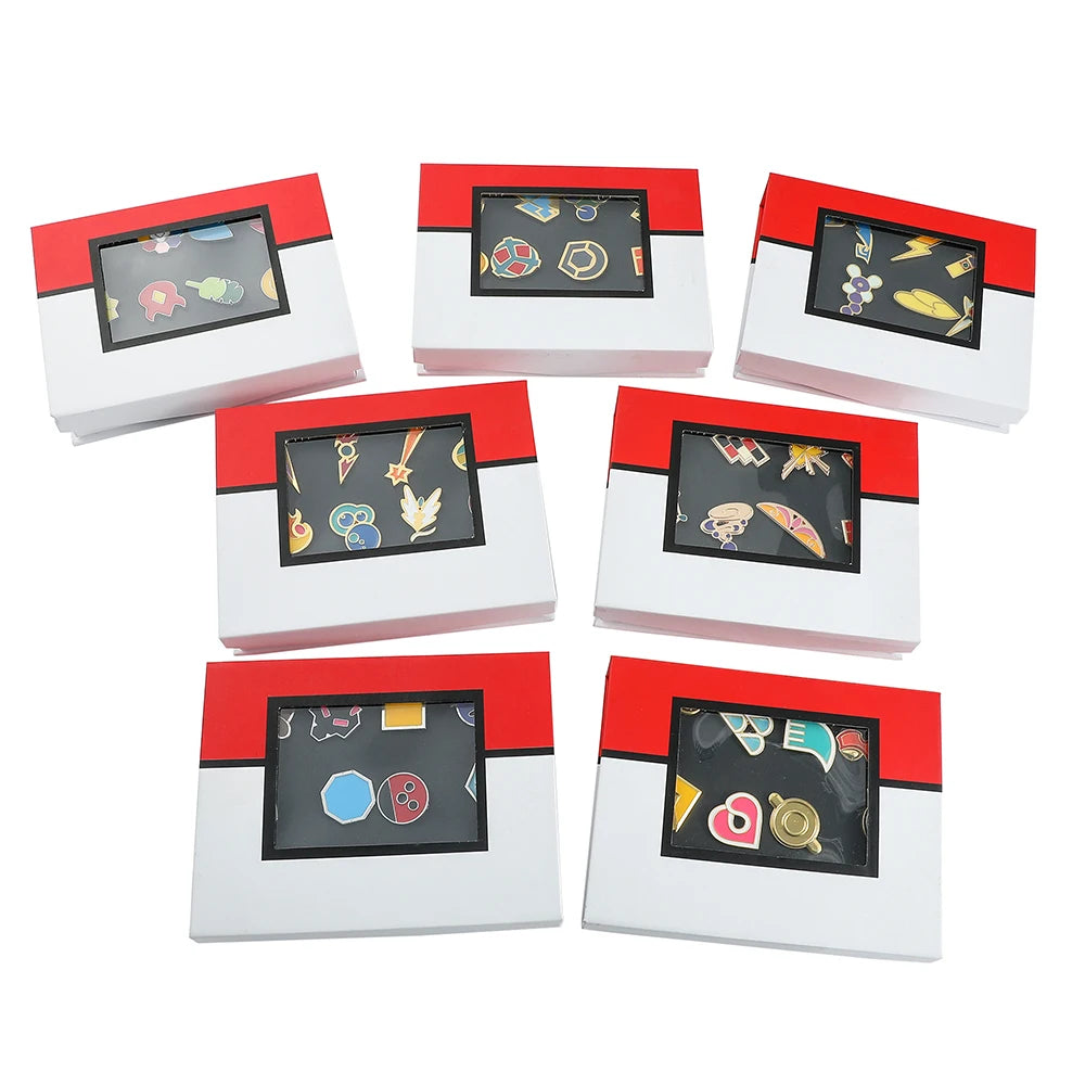 Pokémon Gym Badges Collection Box Set – Pins & Brooches from Kanto, Johto, Hoenn, Sinnoh, Unova, Kalos & Orange Islands Regions
