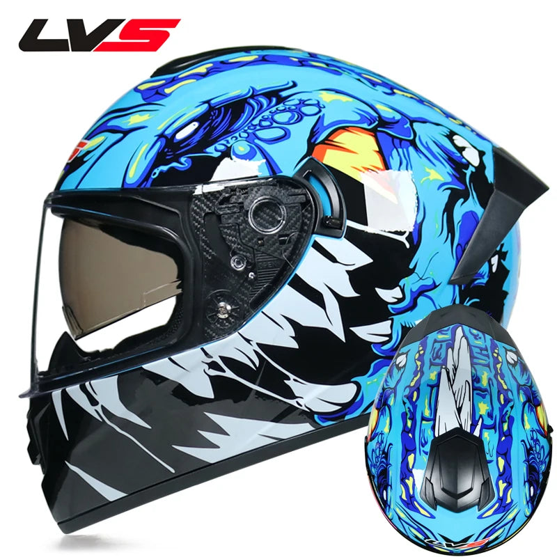 Full-Face Motorcycle Helmet — Winter Warm Double Visor Racing & Sports Motorbike Helmet