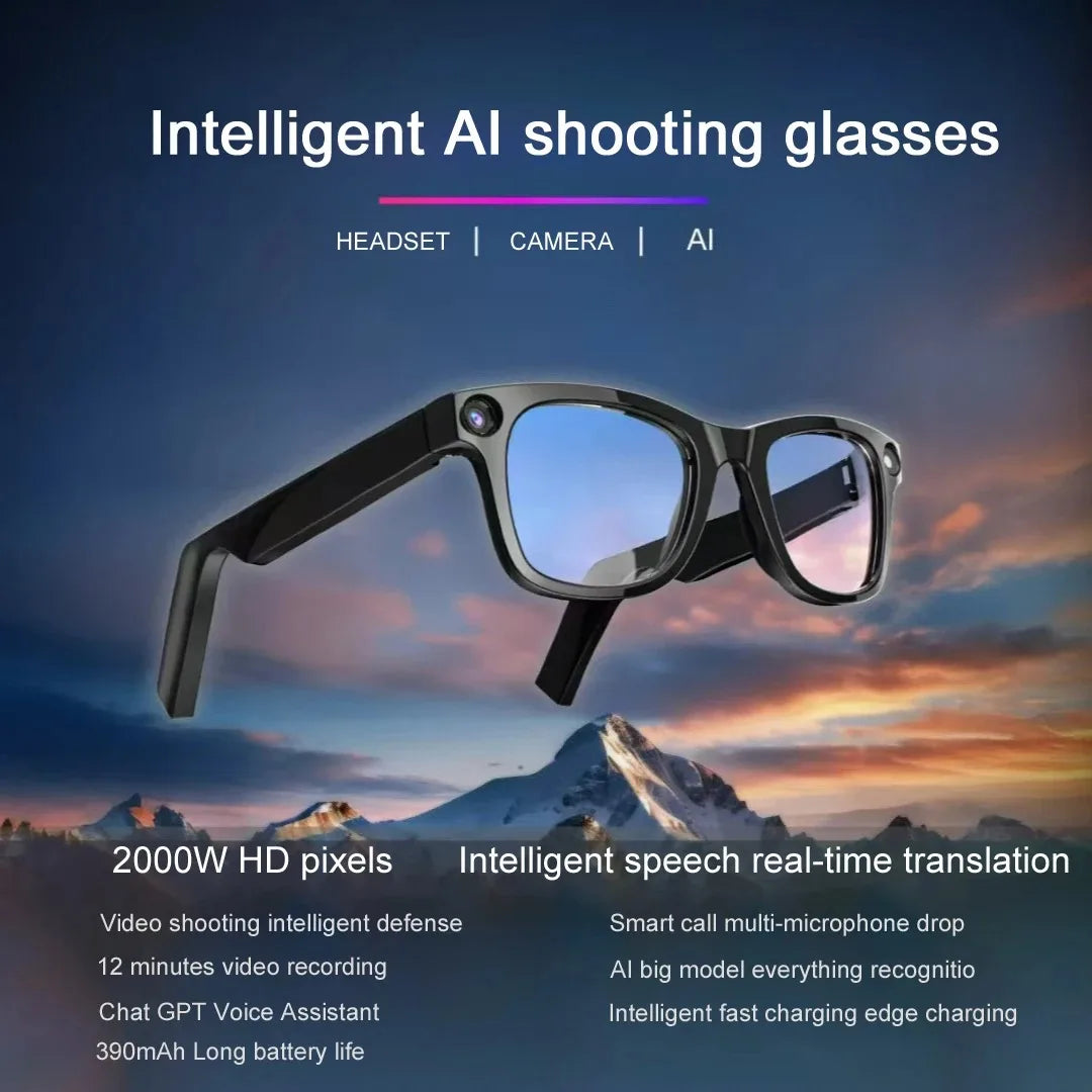 AI Smart Glasses with HD Anti-Shake Camera — Video Recording, Voice Call, Noise Reduction, Wireless Bluetooth Headset Goggles