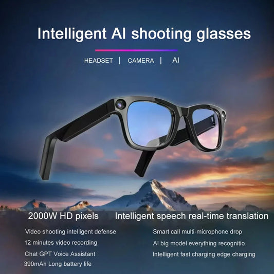 AI Smart Glasses with HD Anti-Shake Camera — Video Recording, Voice Call, Noise Reduction, Wireless Bluetooth Headset Goggles