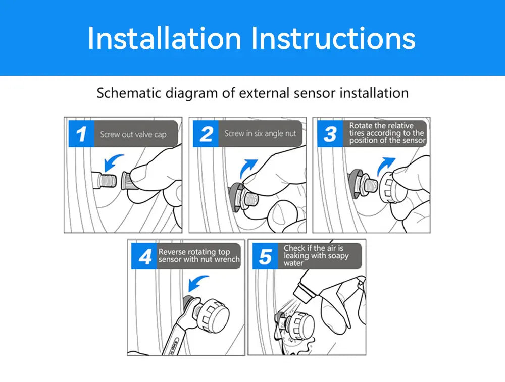 Solar Car TPMS Tire Pressure Monitoring System – External Sensors for 4 Wheels Tyre Pressure Detection