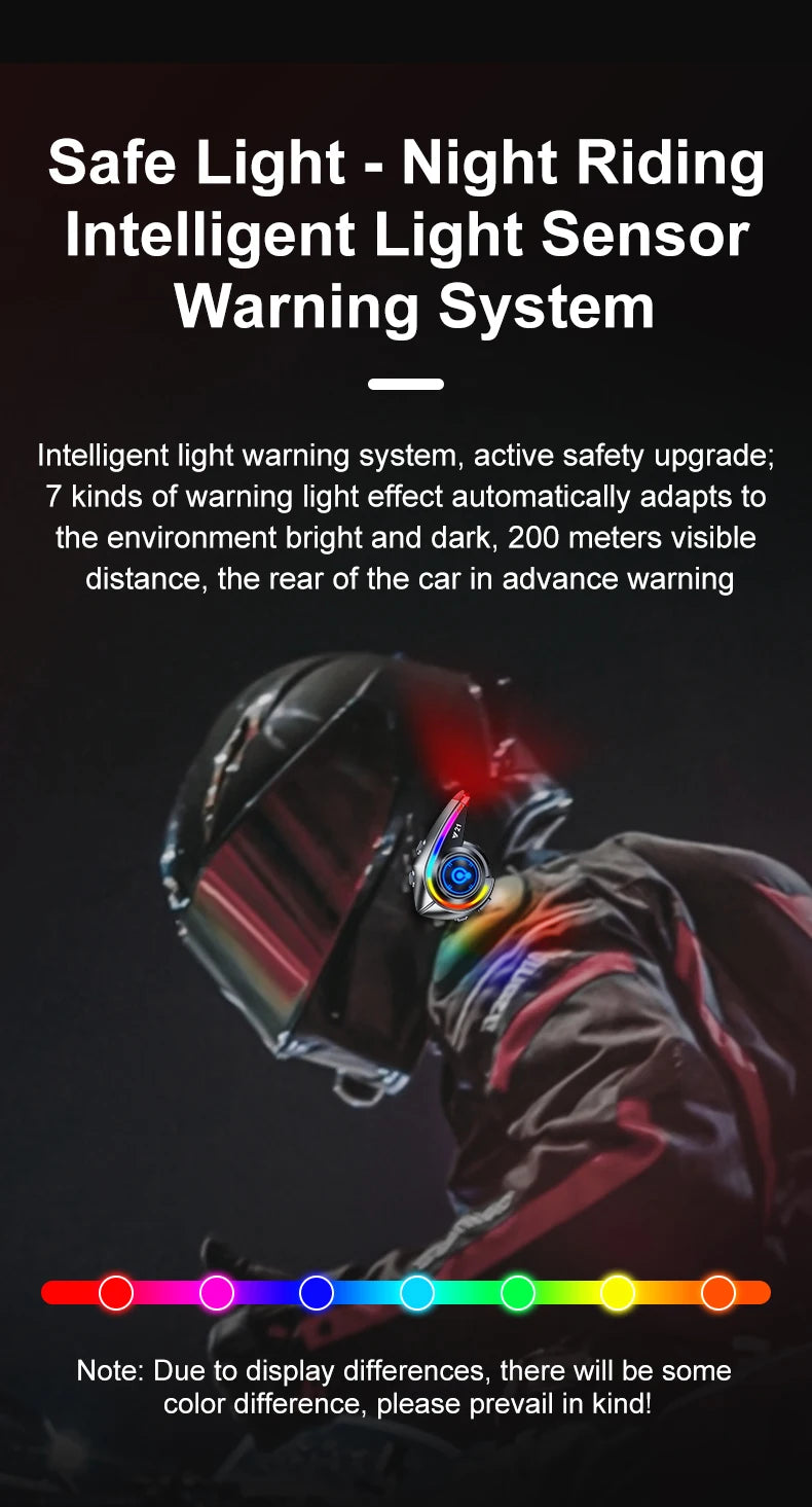 KEBIDUMEI Y21 Motorcycle Helmet Bluetooth Headset — Earphone Music Player with FM Radio & SOS Warning Light