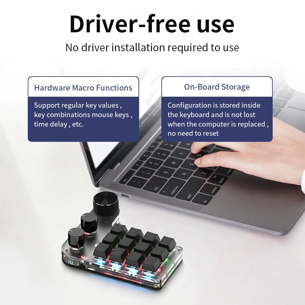 Bluetooth 12-Key RGB Macro Keyboard — 3 Knob Mechanical Hotswap Keypad for Photoshop & Gaming