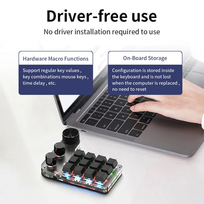 Bluetooth 12-Key RGB Macro Keyboard — 3 Knob Mechanical Hotswap Keypad for Photoshop & Gaming