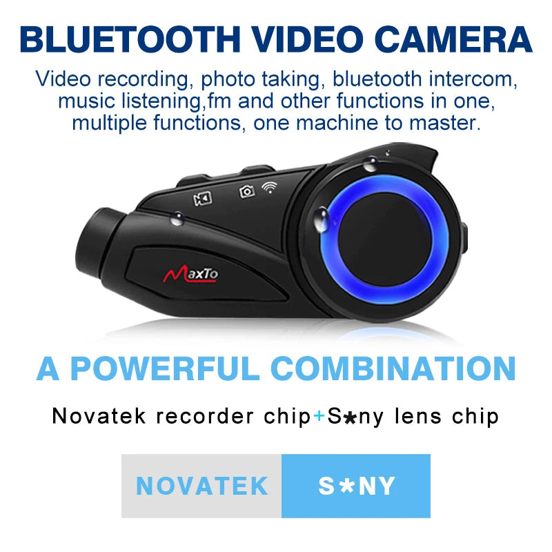 MAXTO M3 Motorcycle Helmet Bluetooth Headset — 1080P WiFi Video Recorder, Waterproof Intercom for 6 Riders, 1000m Range