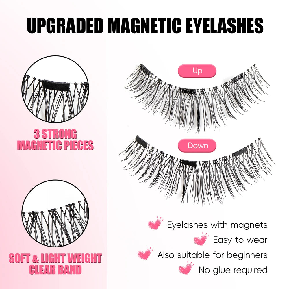Vipuda Magnetic Eyelashes – Reusable Thick False Lashes with Magnets & Tweezer, Soft Eyelash Extensions
