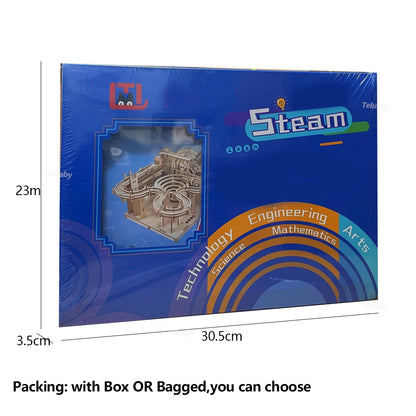 3D Wooden Puzzle DIY Mechanical Model Kit – Marble Run Set with 4 Balls, Assemble Toys for Adults & Kids, Unique Gifts