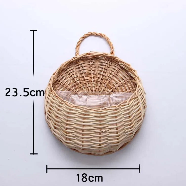 Handmade Wicker Rattan Wall Hanging Flower Planter – Garden Vine Basket Plant Holder