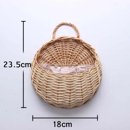 Handmade Wicker Rattan Wall Hanging Flower Planter – Garden Vine Basket Plant Holder
