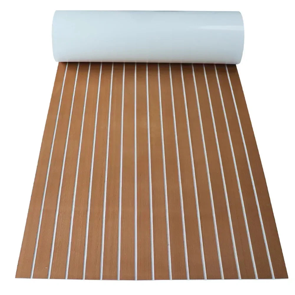 2.4m Self-Adhesive EVA Foam Marine Flooring — Faux Teak Striped Yacht Decking Sheet, 8 Styles in Brown, Gray, Gold & Black