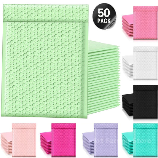50 Pcs Multi-Colored Bubble Envelopes – Delivery Packaging Supplies for Small Business Shipping and Packing