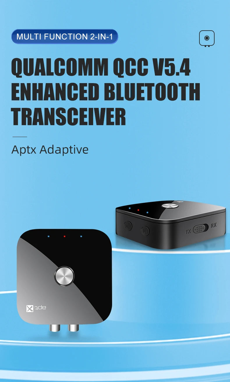 APTX Bluetooth 5.4 Audio Transmitter & Receiver | aptX Adaptive/HD/LL, 3.5mm AUX, 2-in-1 Wireless HiFi Stereo Adapter with Mic