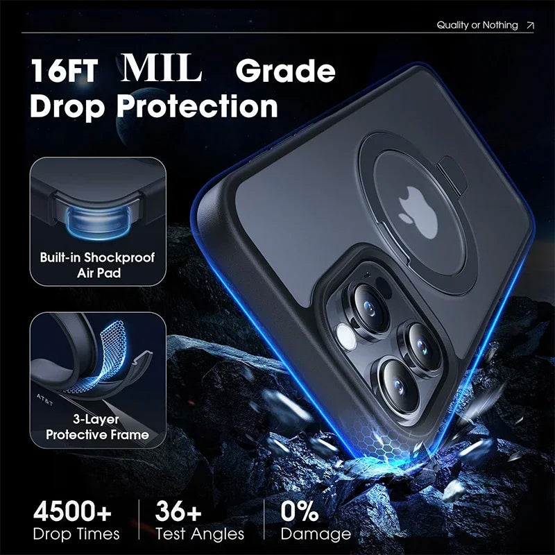 Matte Magnetic iPhone Case with Ring Stand | Translucent Cover for iPhone 11–16 Pro Max, Plus, and Mini