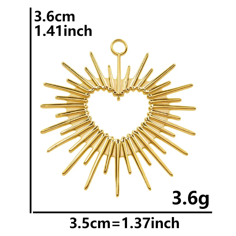6pcs Real Gold-Plated Sun Charms - Stainless Steel Jewelry Making Pendants, Heart, Moon & Sunshine Design