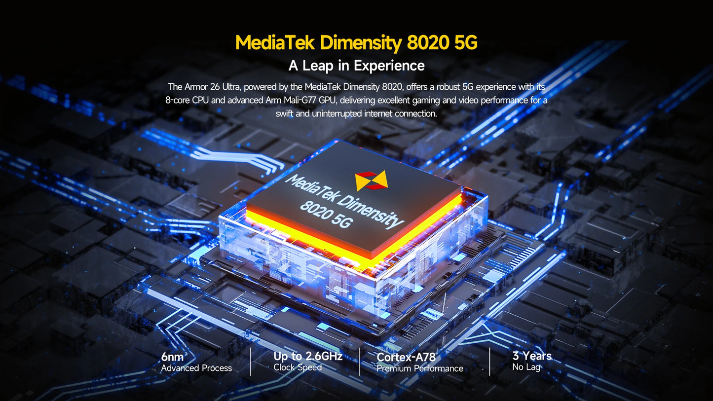 Ulefone Armor 26 Ultra 5G Rugged Waterproof Smartphone - 120W Fast Charging, 15600mAh, 200MP+64MP, 24GB+512GB, NFC