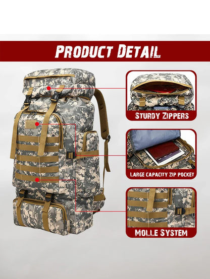 80L/100L Mountaineering Tactical Backpack - Large Outdoor Hiking, Camping & Travel Bag